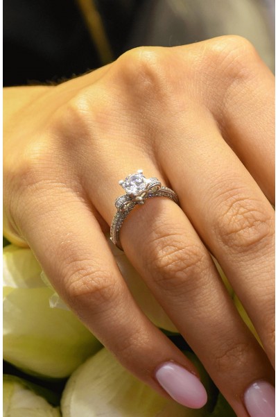 YAN KOLLARI TAŞLI TEKTAŞ YÜZÜK 14 AYAR A026792