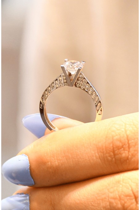 YAN KOLLARI TAŞLI TEKTAŞ YÜZÜK 14 AYAR A026814