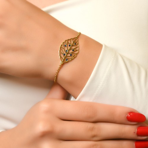 TAŞLI YAPRAK TASARIM BİLEKLİK 14 AYAR A015273 TAŞLI YAPRAK TASARIM BİLEKLİK 14 AYAR A015273