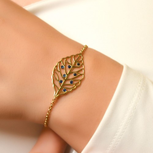 TAŞLI YAPRAK TASARIM BİLEKLİK 14 AYAR A015273 TAŞLI YAPRAK TASARIM BİLEKLİK 14 AYAR A015273