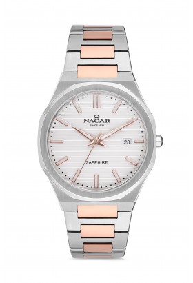 NACAR ÇELİK - PEMBE METAL BAND ERKEK KOL SAATİ NC34-290356-ESM