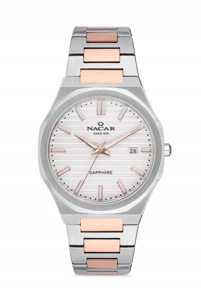 NACAR ÇELİK - PEMBE METAL BAND ERKEK KOL SAATİ NC34-290356-ESM