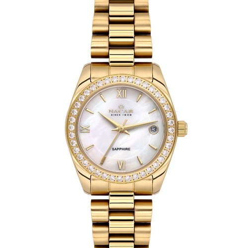NACAR SARI METAL BAND KADIN KOL SAATİ NC34-39A427-DWMS NACAR SARI METAL BAND KADIN KOL SAATİ NC34-39A427-DWMS
